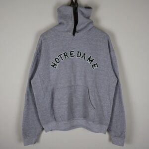 Vintage Y2K Notre Dame Embroidered Champion Pullover Hoodie Gray Large 24.5x25.5